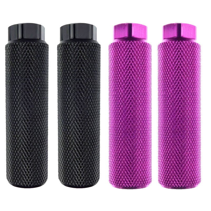Zelerdo 2 Pairs Aluminum Alloy Bike Pegs for Mountain Bike Cycling Rear Stunt Pegs Fit 3/8 inch Axles (Pure Black and Purple, 100x28 mm) - Image 1